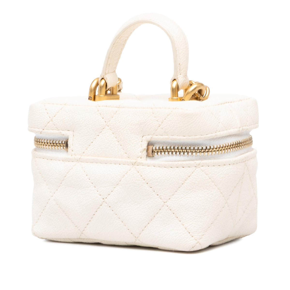 Chanel Mini CC Quilted Caviar Chain Zip Around Vanity Case