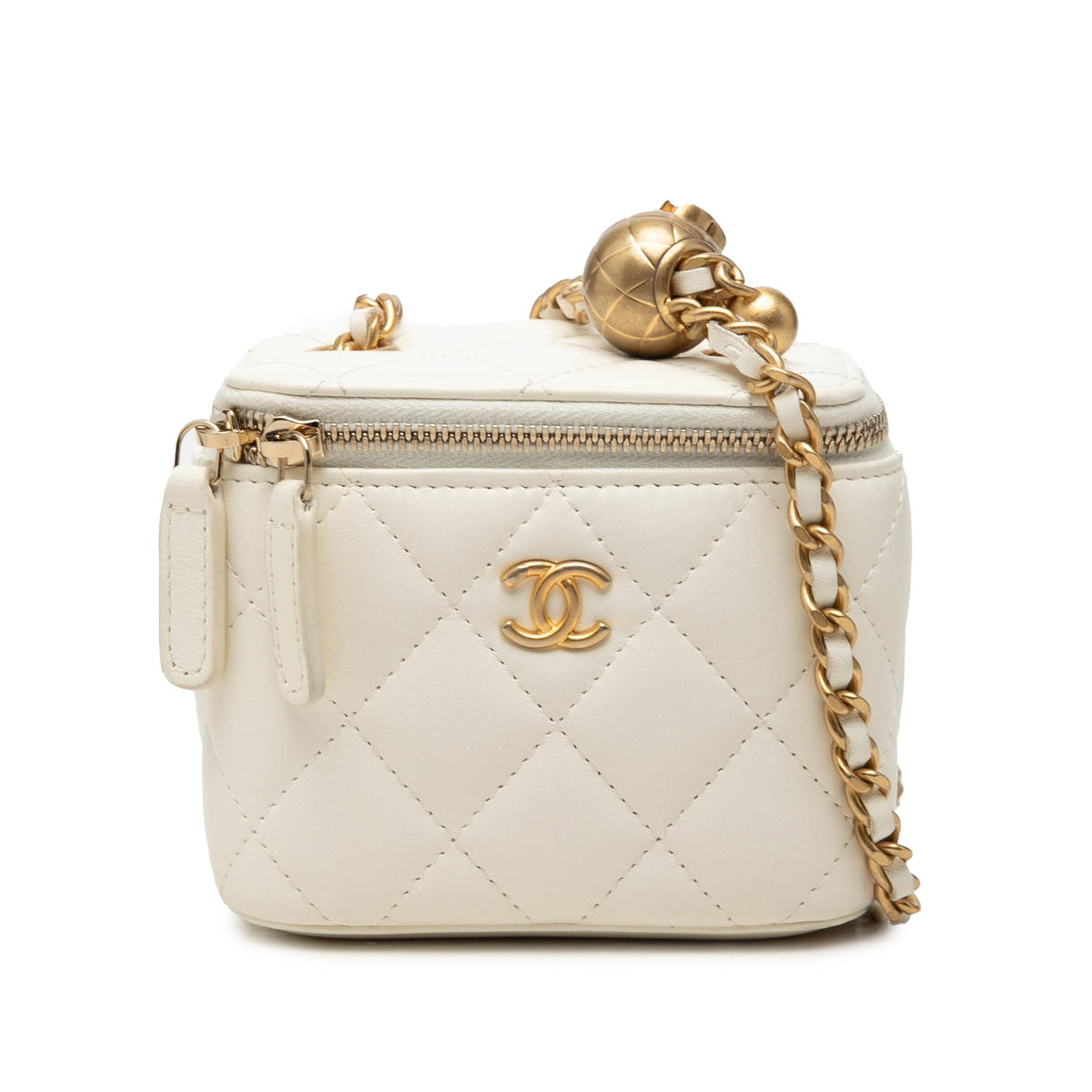 Chanel Mini CC Quilted Lambskin Pearl Crush Vanity Case With Chain