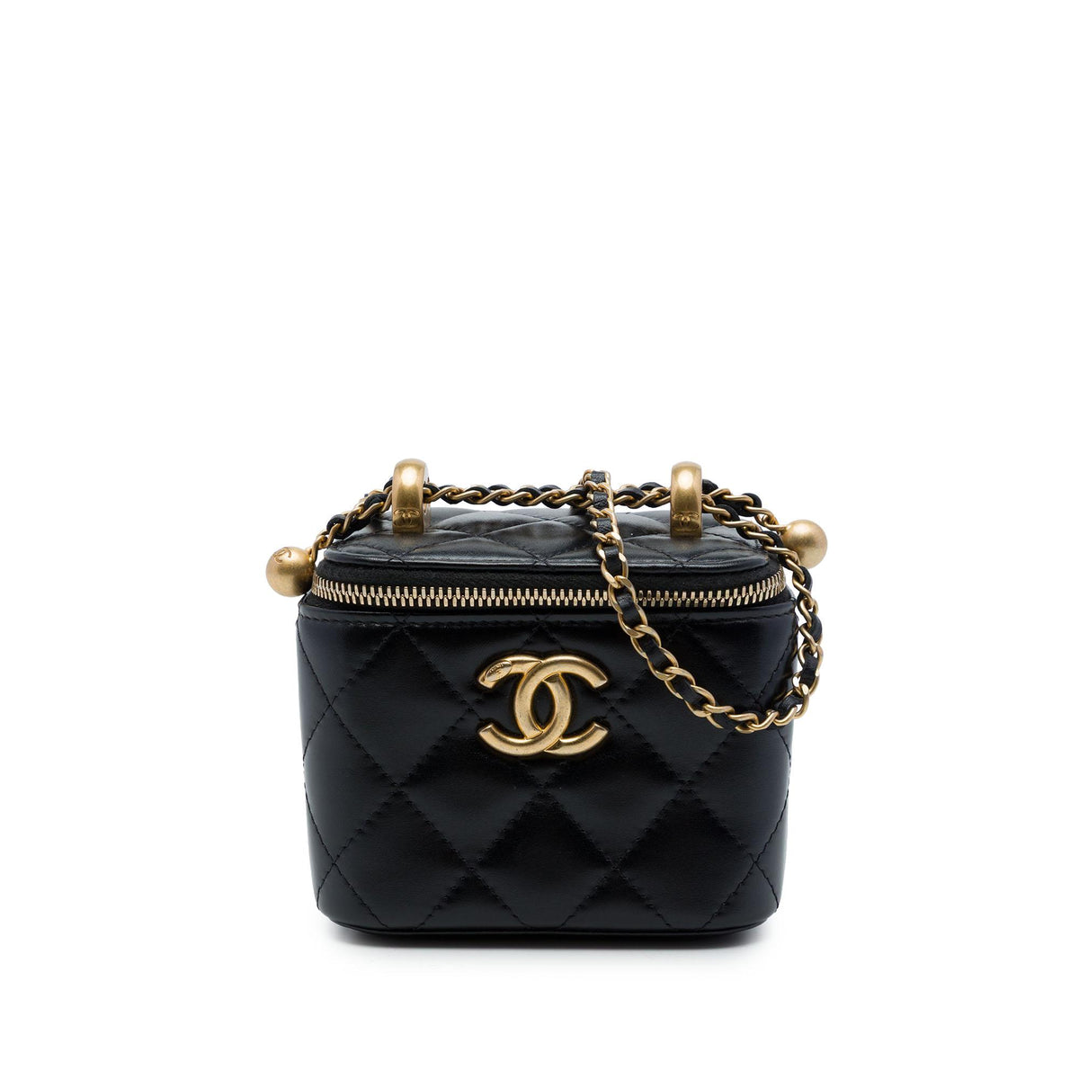 Chanel Mini CC Quilted Lambskin Pearl Crush Vanity Case With Chain