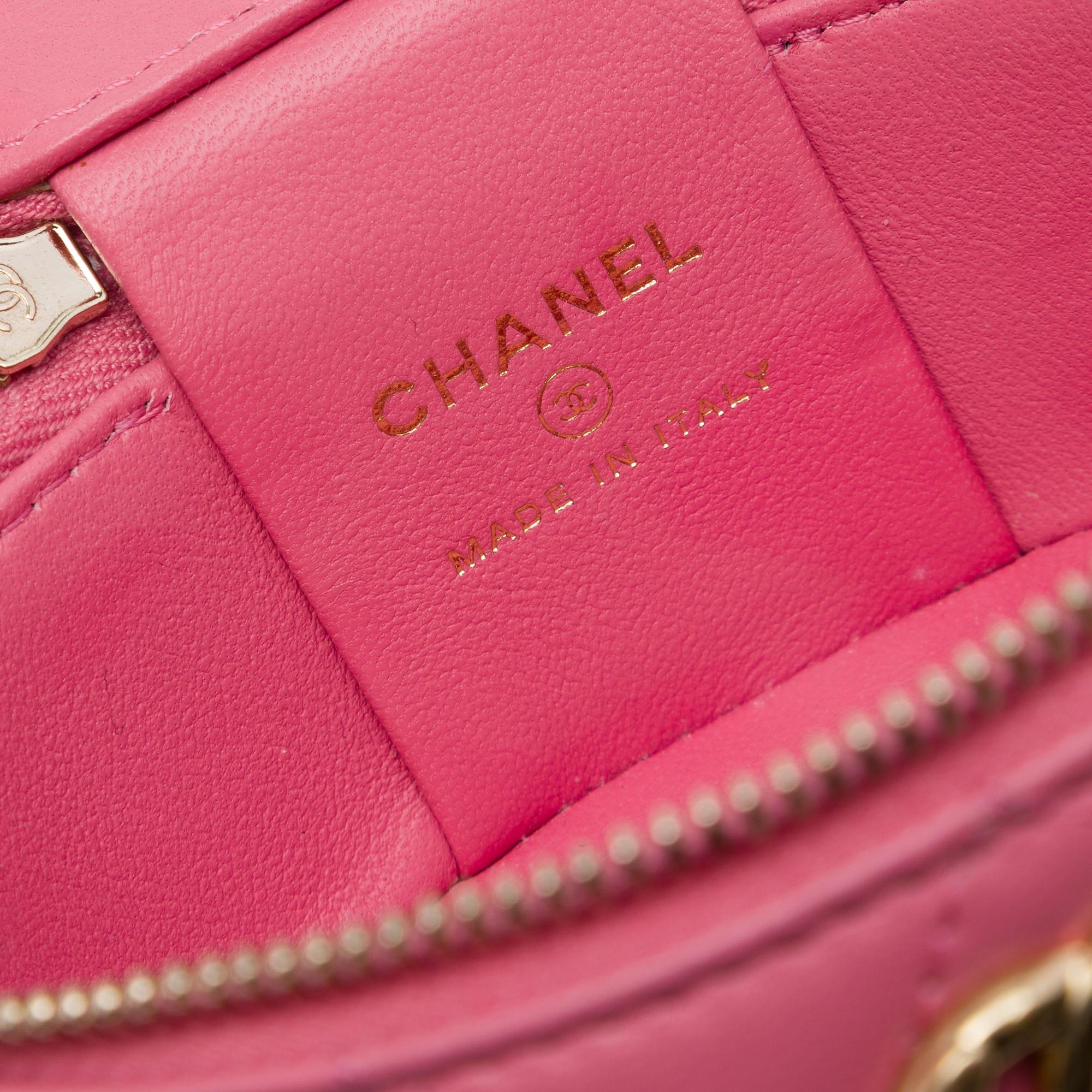 Chanel Mini CC Quilted Lambskin Pearl Top Handle Vanity Case with Chain