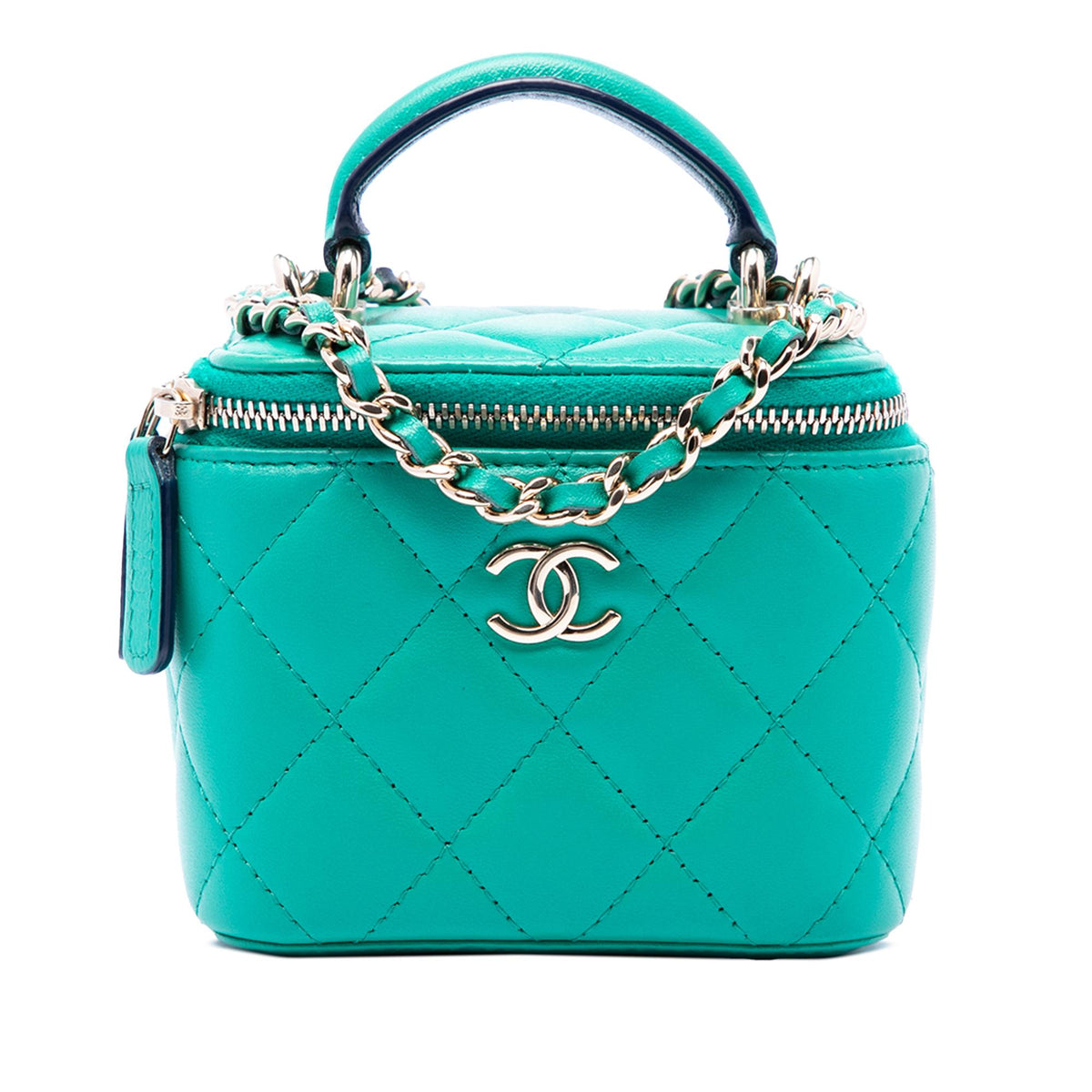 Chanel Mini CC Quilted Lambskin Top Handle Vanity Case With Chain
