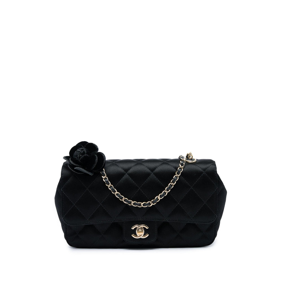 Chanel Mini CC Quilted Satin Camellia Flap