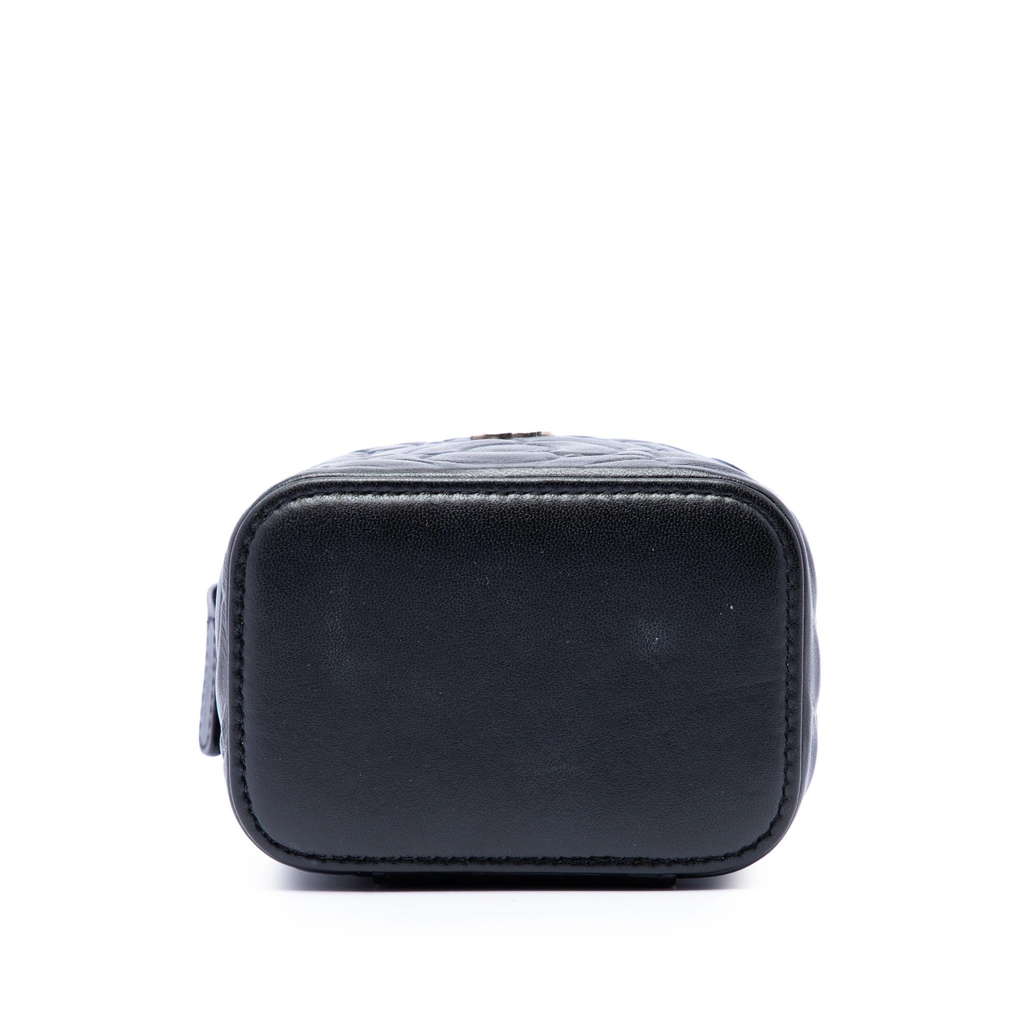 Chanel Mini Camellia Embossed Lambskin Vanity Case With Chain