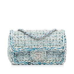 Chanel Pre-owned Mini Tweed Classic Flap Shoulder Bag - Blue