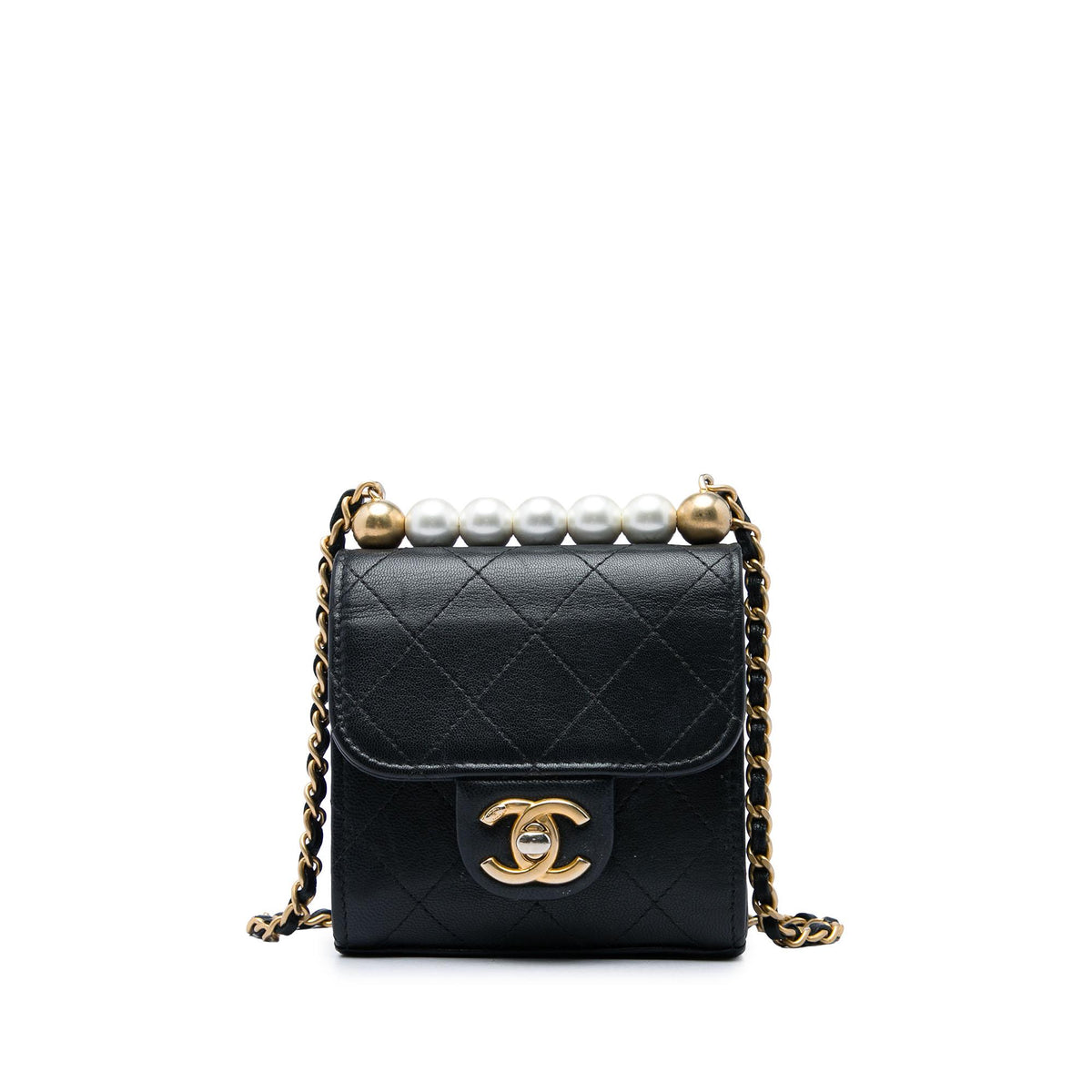Chanel Mini Goatskin Chic Pearls Clutch On Chain