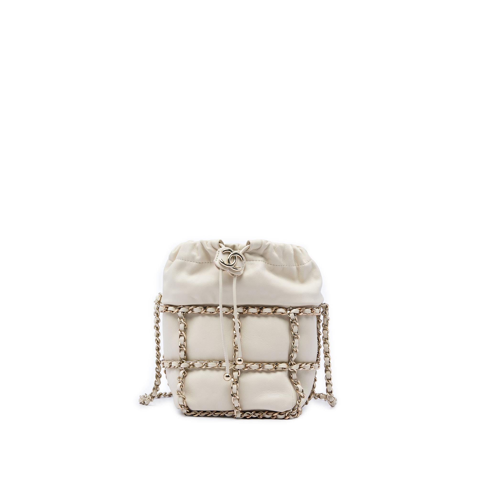 Chanel Mini Lambskin CC Chain Frame Drawstring Bucket Bag