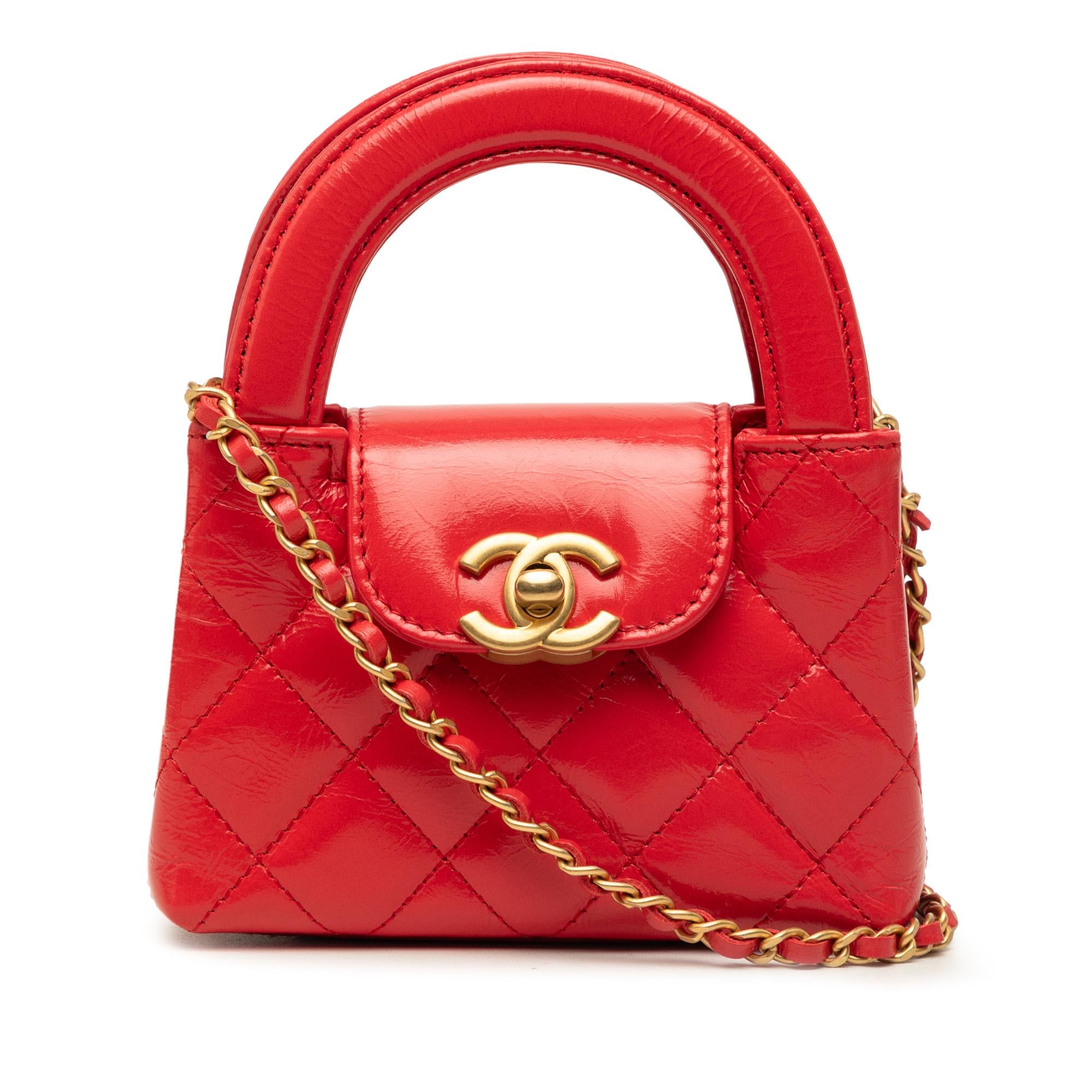 Chanel Mini Nano Shiny Aged Calfskin Kelly Shopper Bag