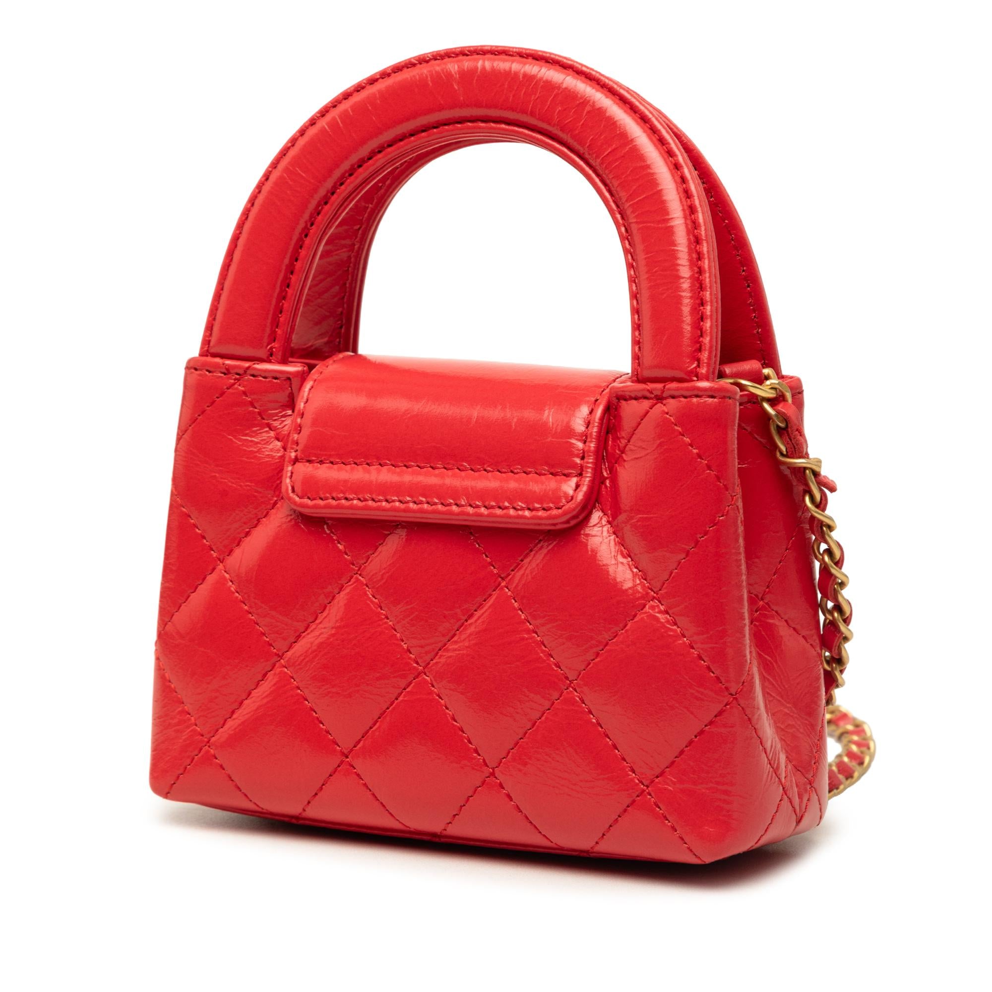 Chanel Mini Nano Shiny Aged Calfskin Kelly Shopper Bag