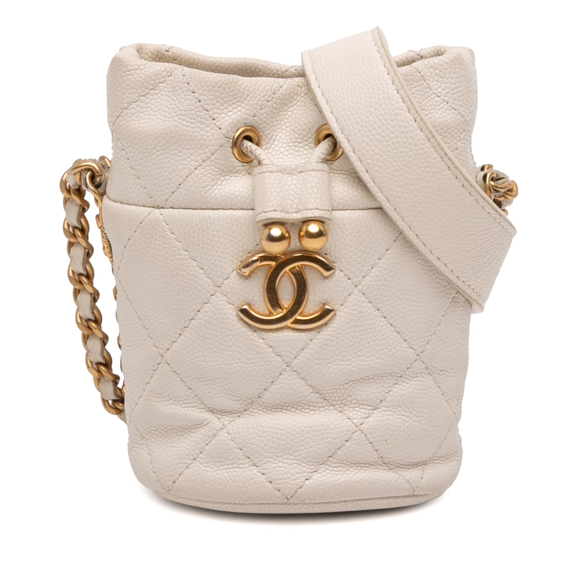 Chanel Mini Quilted Caviar Twist Your Buttons Drawstring Bucket Bag
