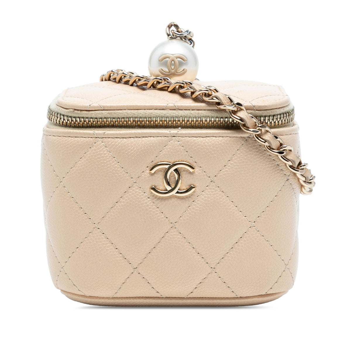 Chanel Mini Quilted Iridescent Caviar Pearl On Top Vanity Case With Chain