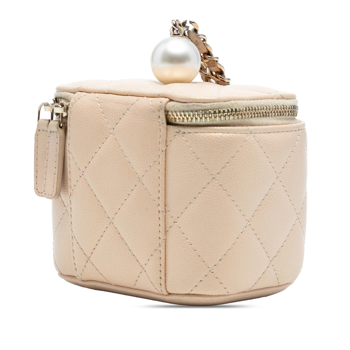 Chanel Mini Quilted Iridescent Caviar Pearl On Top Vanity Case With Chain