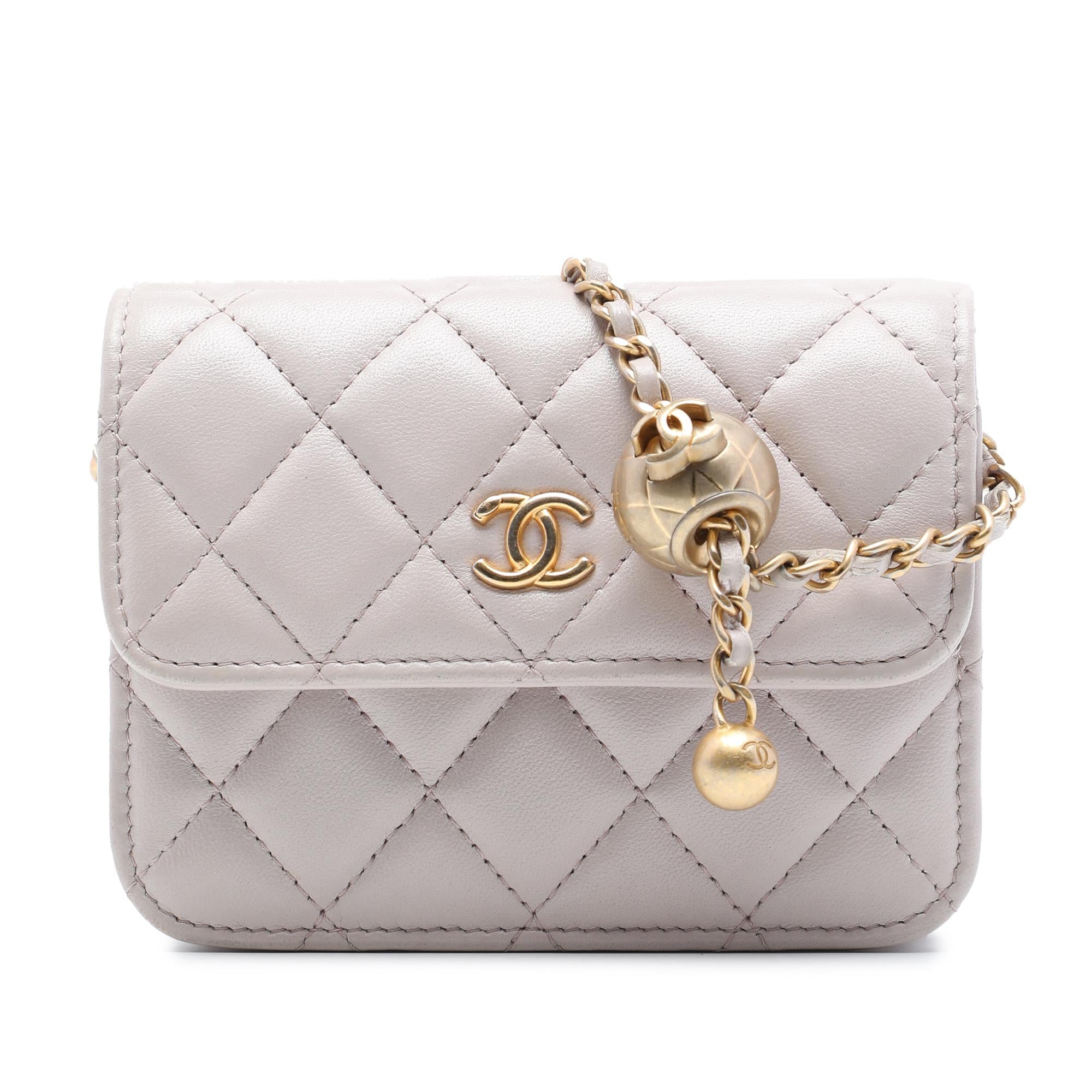 Chanel Mini Quilted Lambskin Pearl Crush Clutch with Chain