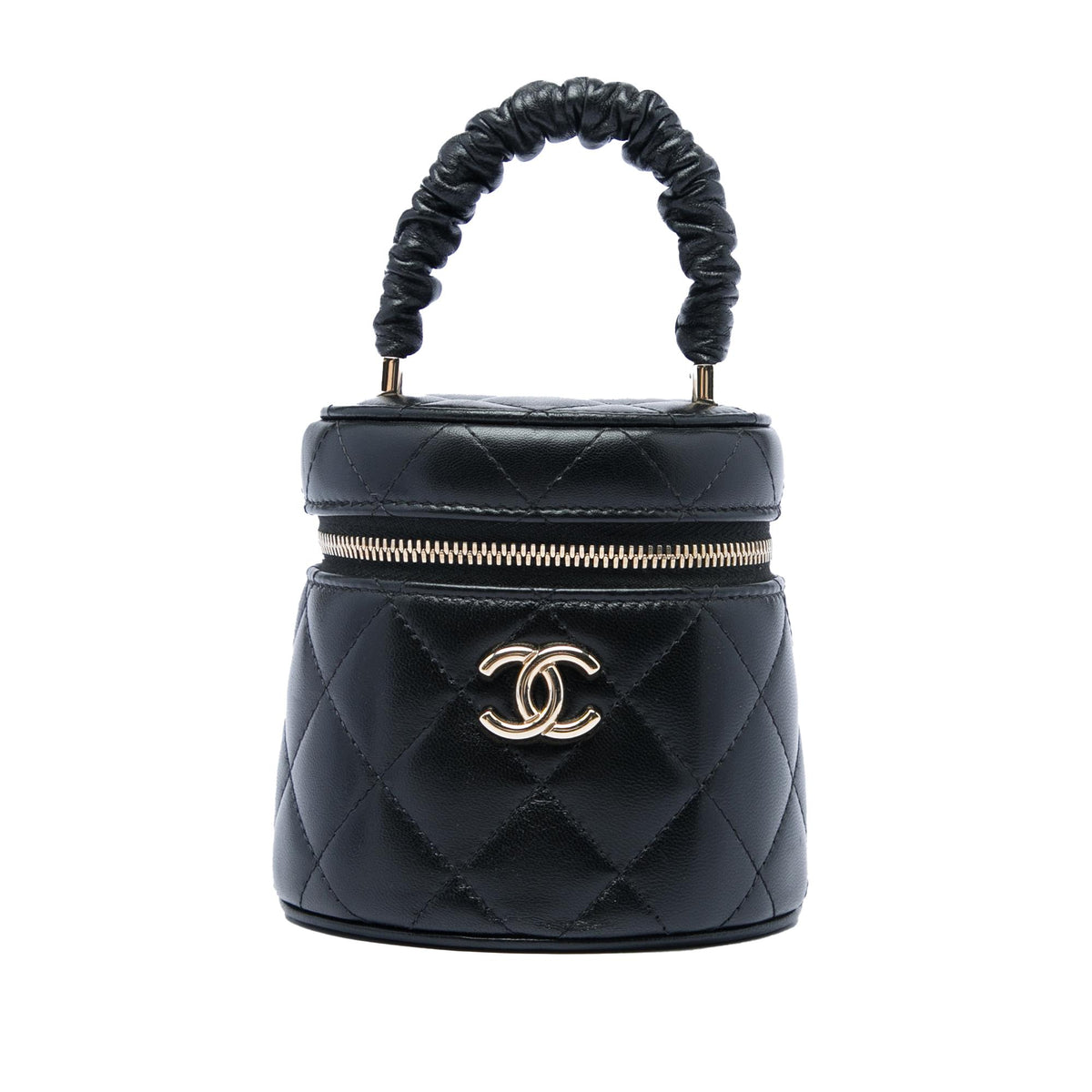 Chanel Mini Quilted Lambskin Ruched Handle Vanity Case
