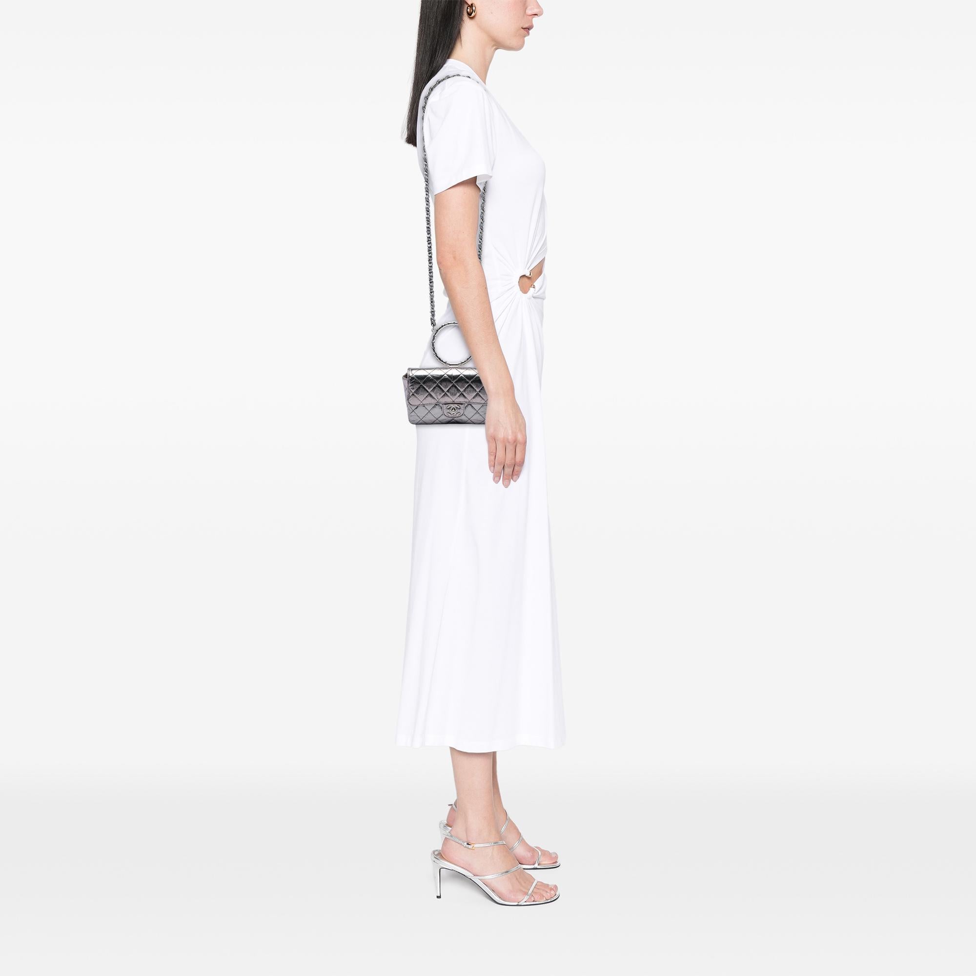 Chanel Mini Quilted Metallic Crumpled Calfskin Ring Top Handle Flap