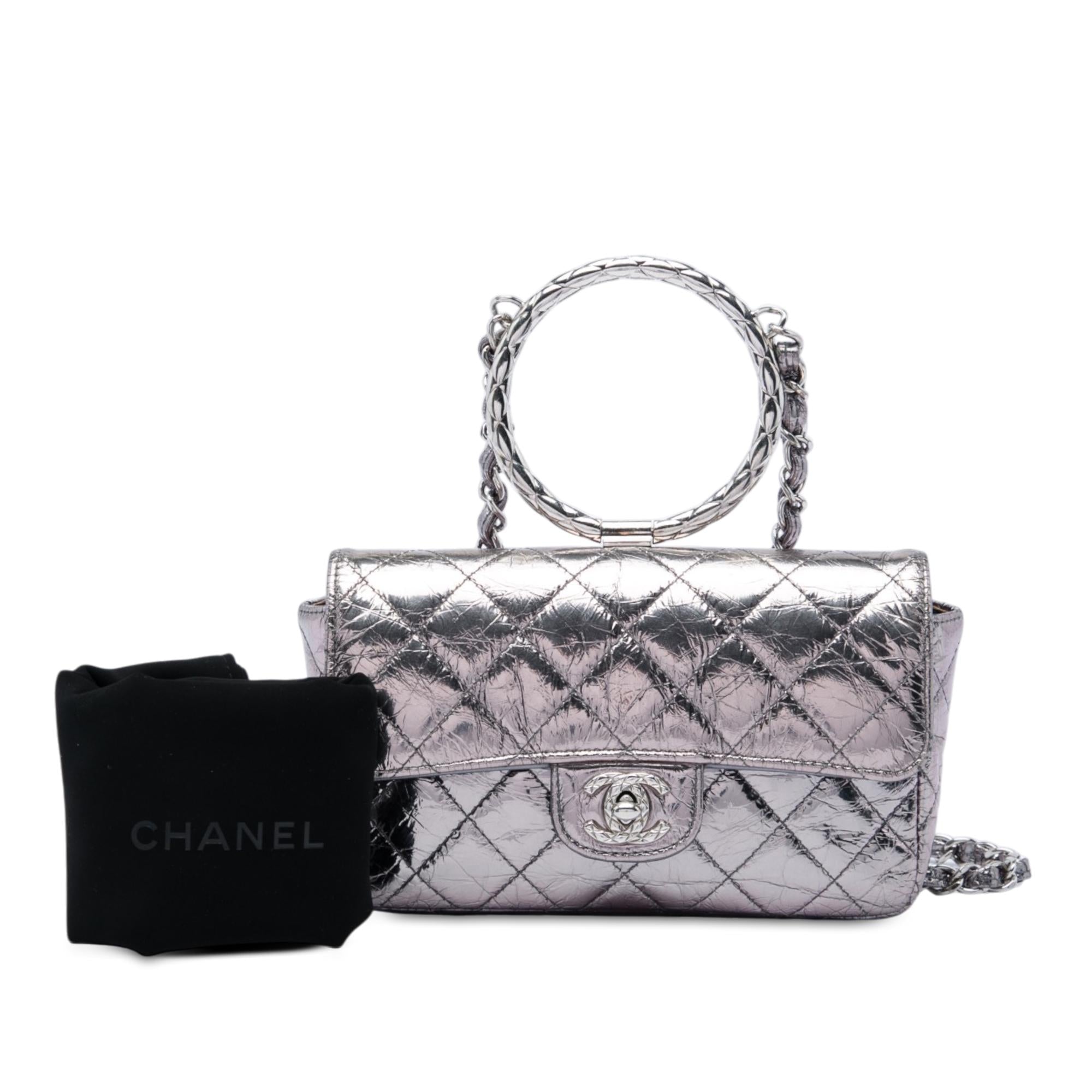 Chanel Mini Quilted Metallic Crumpled Calfskin Ring Top Handle Flap