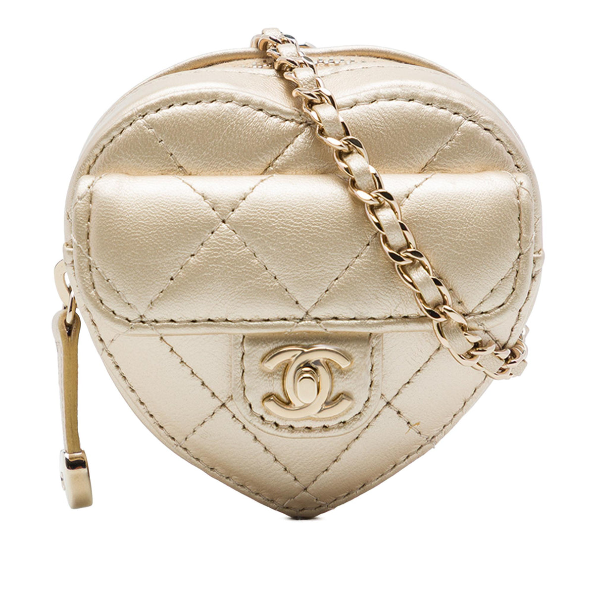 Chanel Mini Quilted Metallic Lambskin CC In Love Heart Bag
