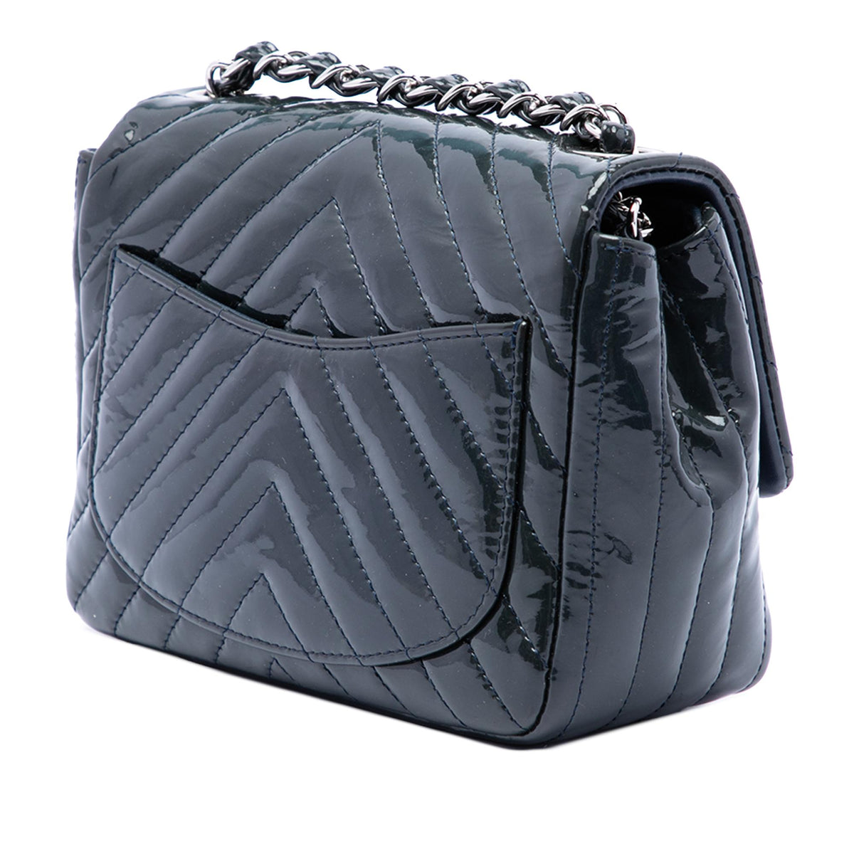 Chanel Mini Square Classic Chevron Patent Single Flap