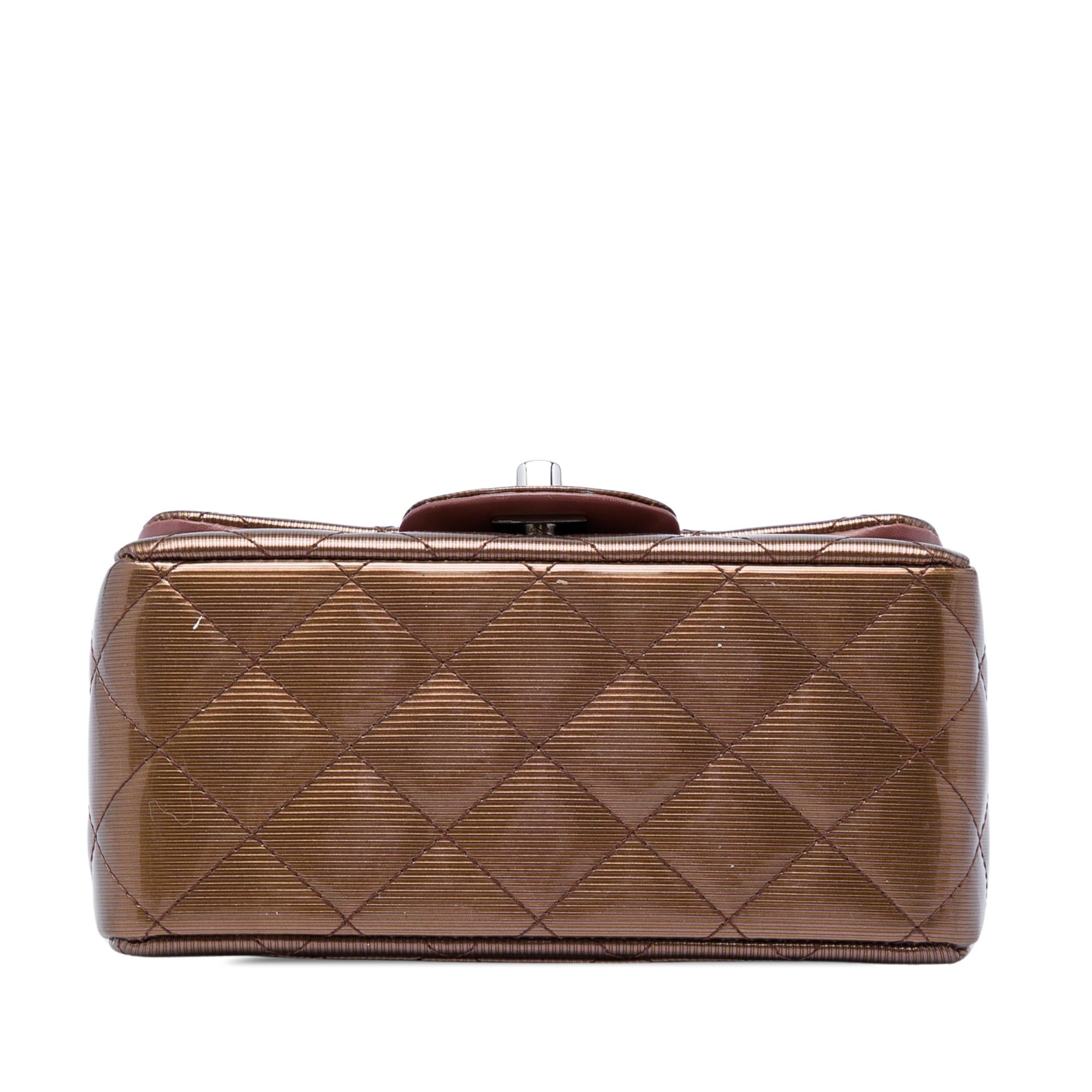 Chanel Mini Square Classic Metallic Striped Patent Single Flap