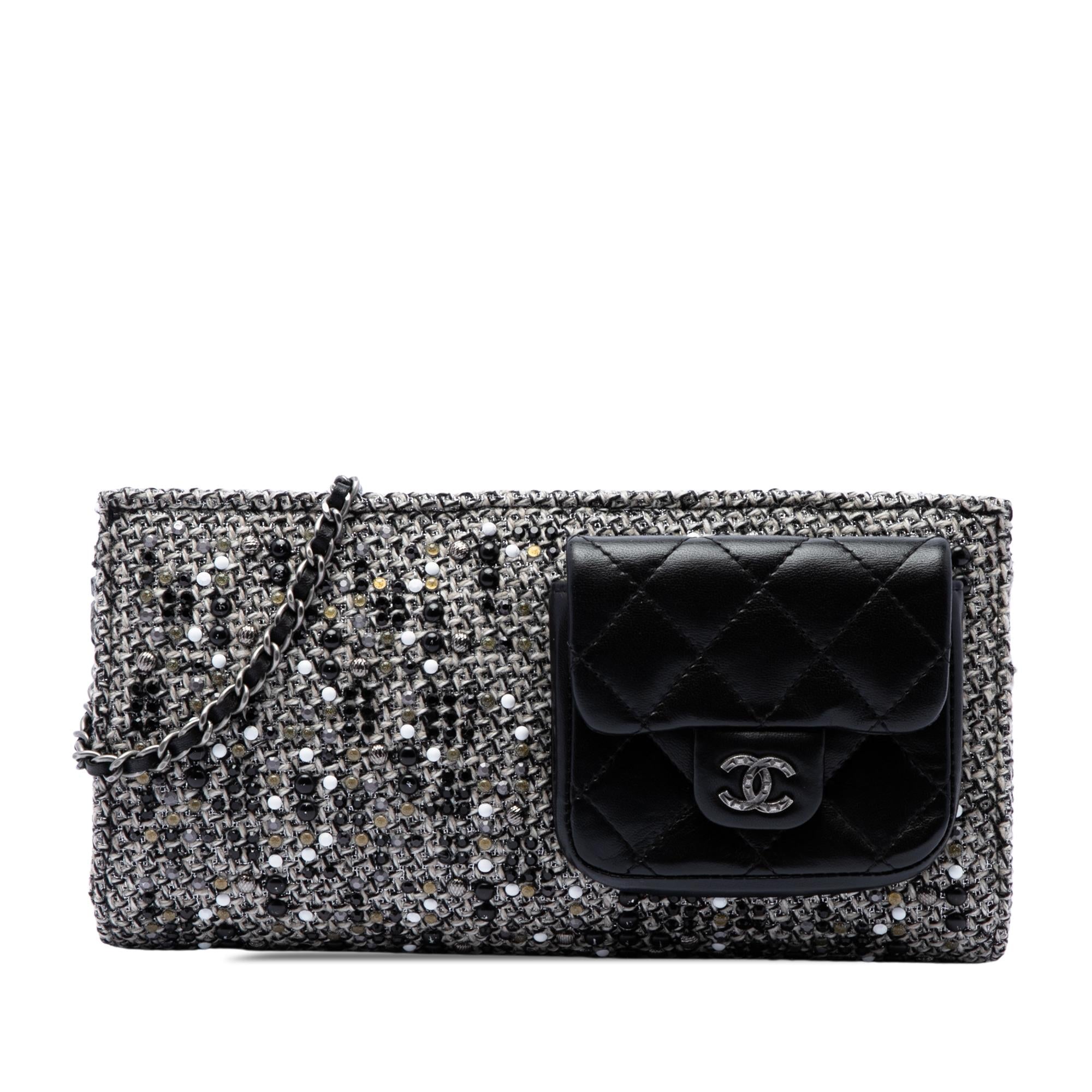 Chanel Monochrome Tweed Embellished Mineral Nights Pochette Wristlet