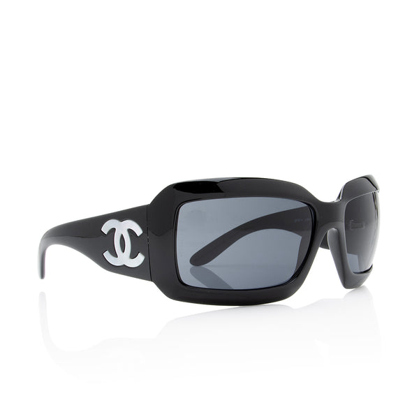 CHANEL S/S 2007 Black Round Half-tint Sunglasses S5018 Wavy Arms CC Logo.
