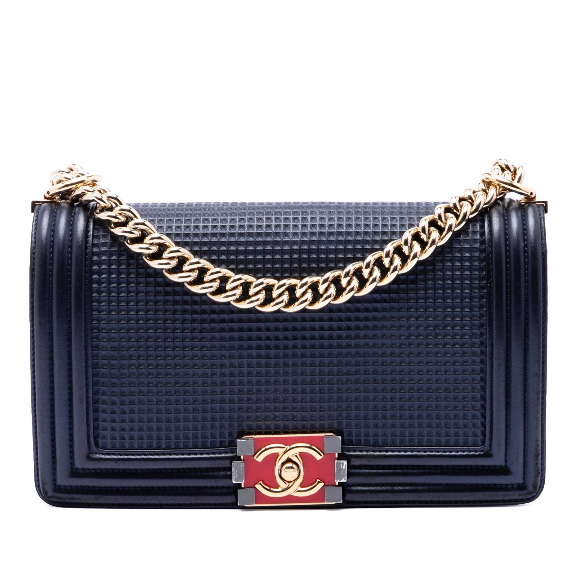 Chanel Old Medium Lambskin Embossed Cube Boy Flap