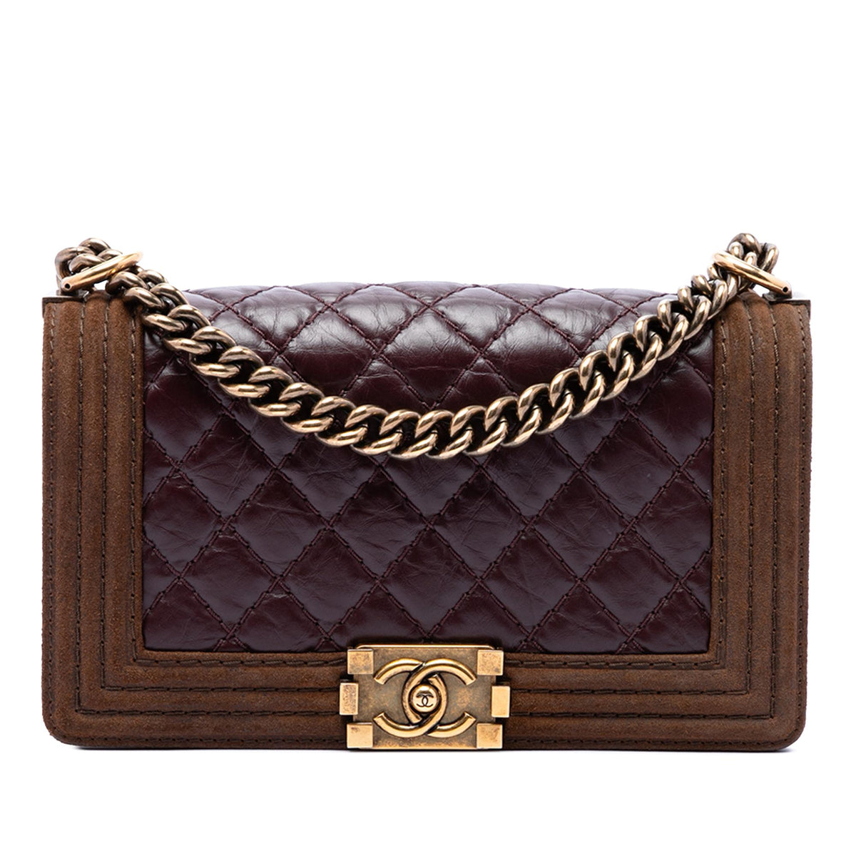 Chanel Old Medium Nubuck Trimmed Quilted Aged Calfskin Boy Flap