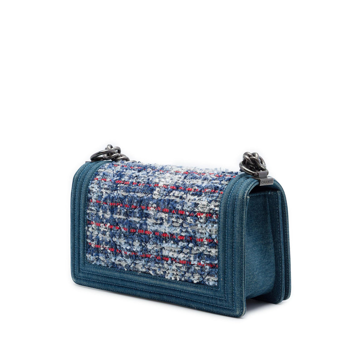 Chanel Old Medium Quilted Denim and Tweed Boy Flap