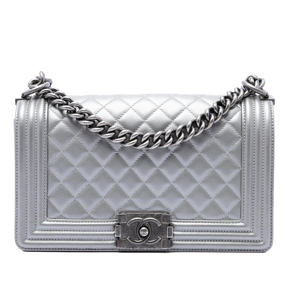 Chanel Old Medium Quilted Metallic Caviar Boy Flap