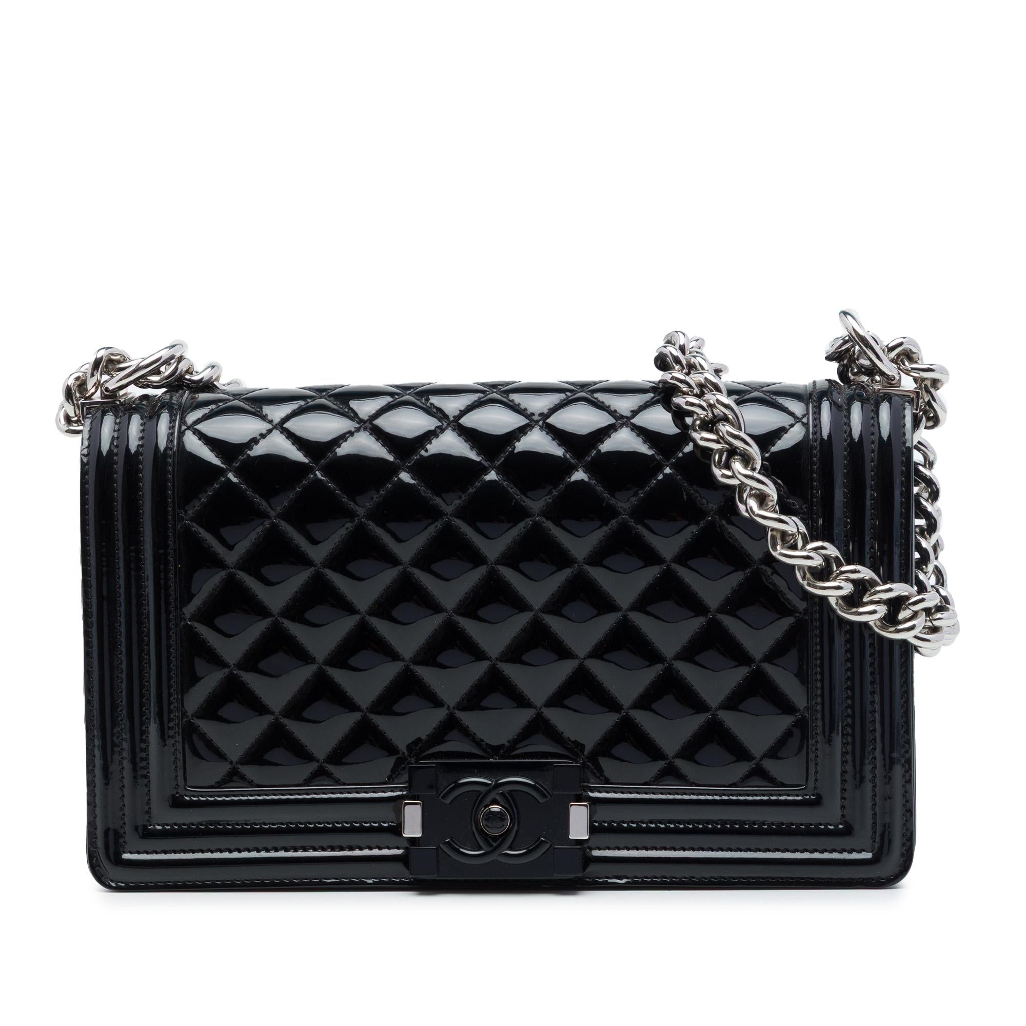Chanel Old Medium Quilted Patent Acrylic Boy Flap