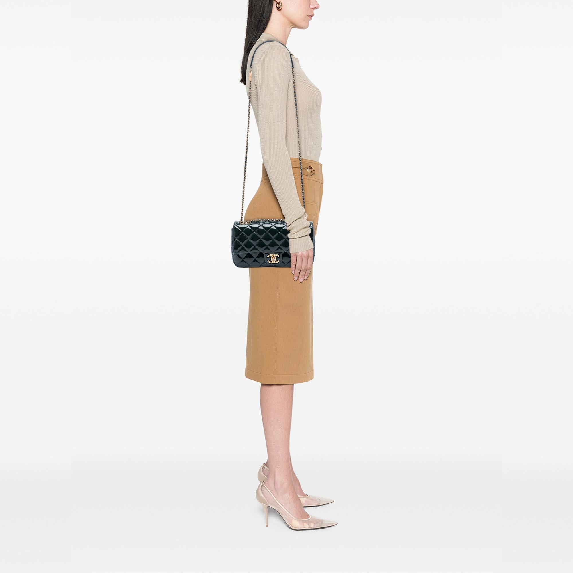 Chanel Paris Salzburg Medium Patent and Goatskin CC Eyelet Flap