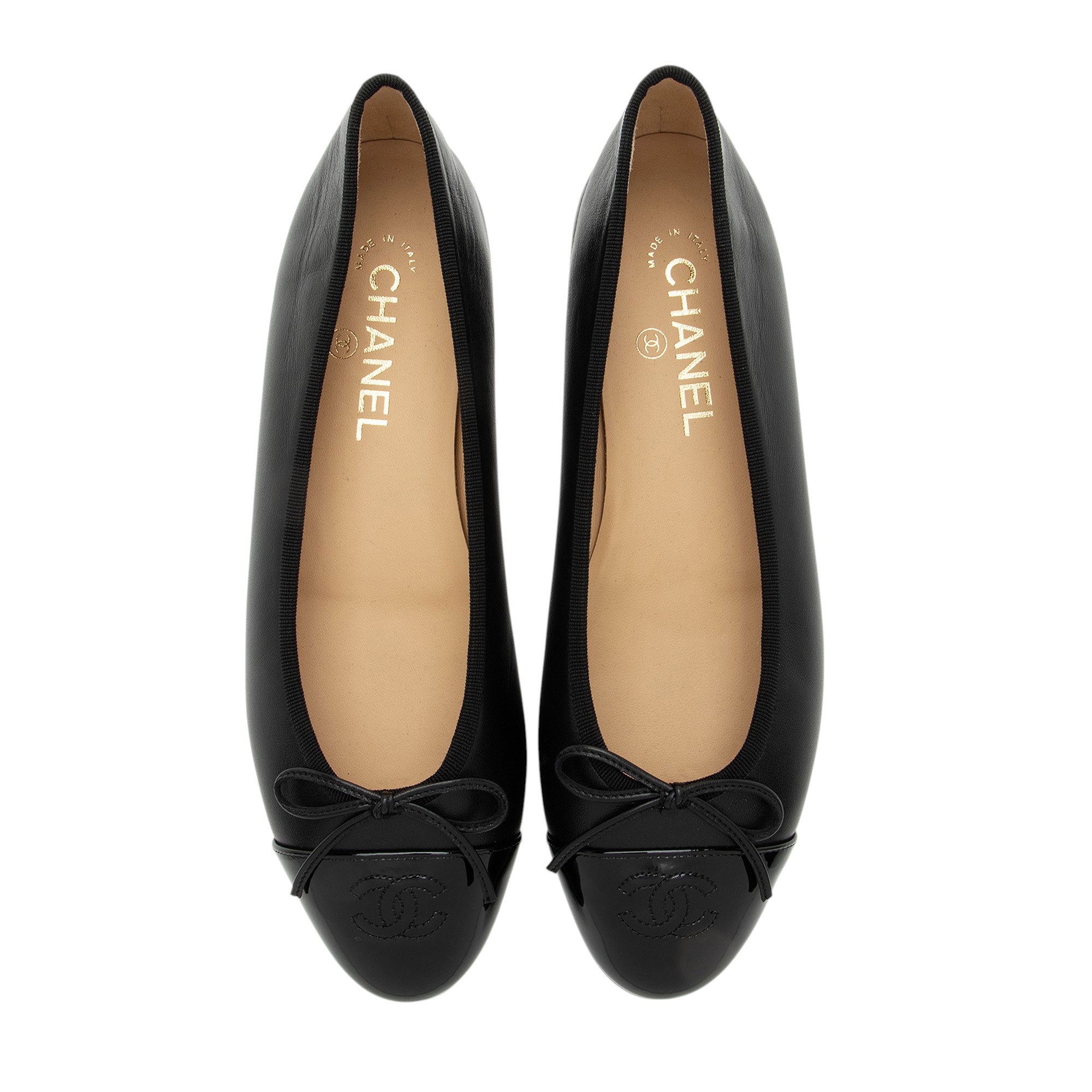 Chanel Patent Calfskin CC Cap Toe Ballet Flats - Size 10.5 / 40.5