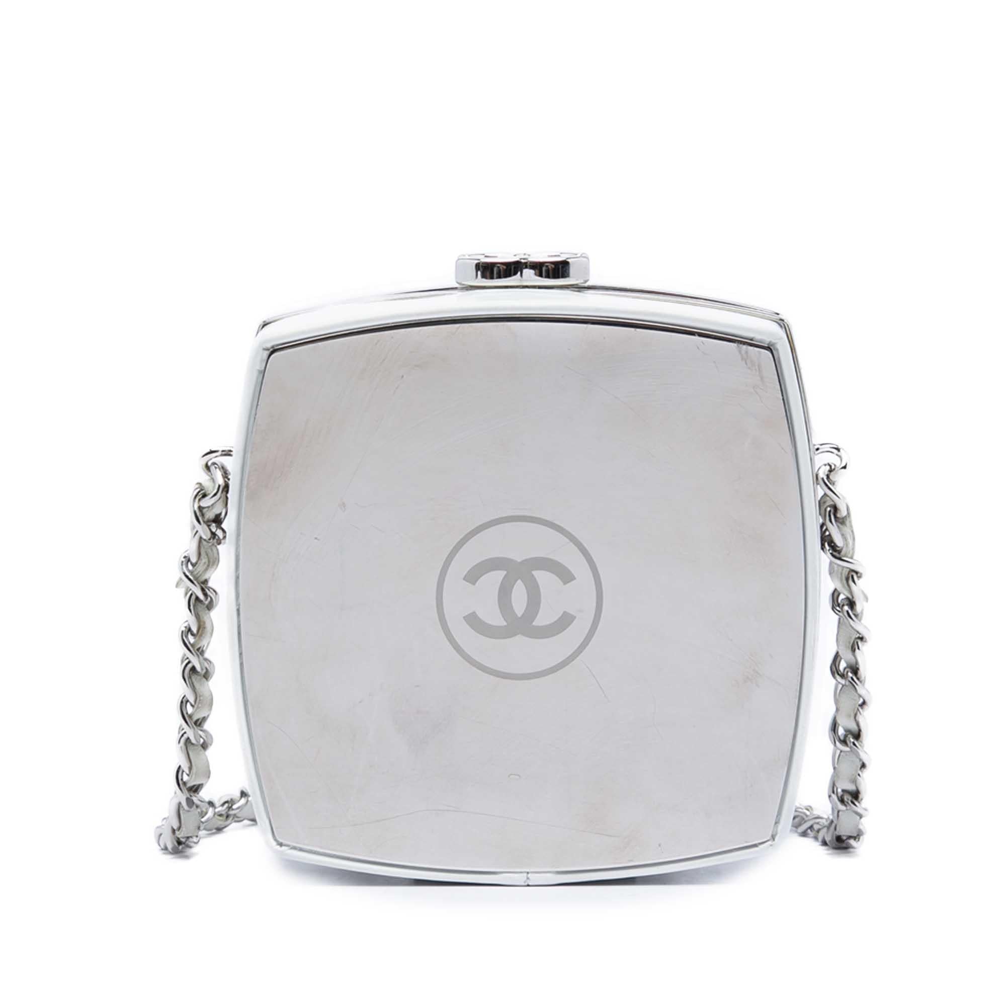Chanel Patent Goatskin Make Up Box Clutch With Chain
