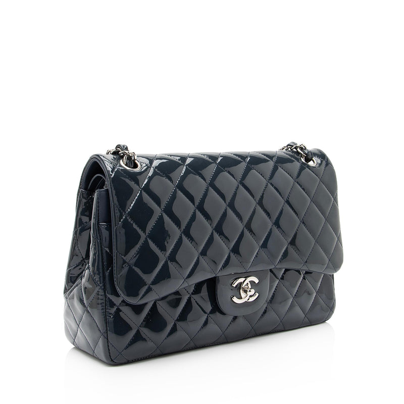 Chanel Black Patent Leather Jumbo Classic Double Flap Bag at
