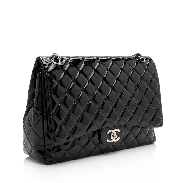 Chanel Silver Metallic Lambskin Quilted Maxi Double Flap Bag at 1stDibs