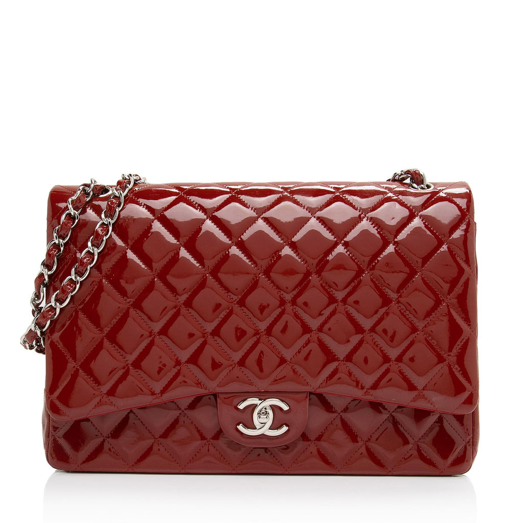 Chanel Gold Patent Striated Medium Classic Flap Bag