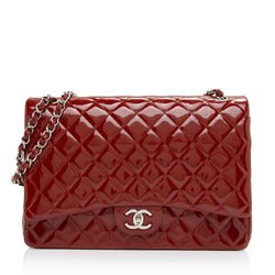 CHANEL Boy red patent silver HW small bag