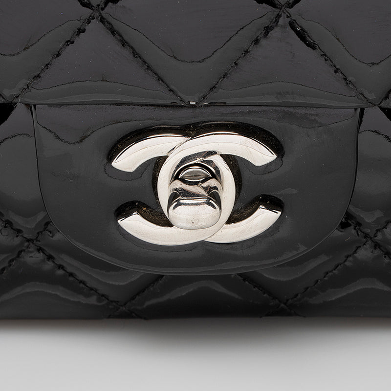 Chanel Medium Classic Double Flap Bag Black Patent Leather Silver