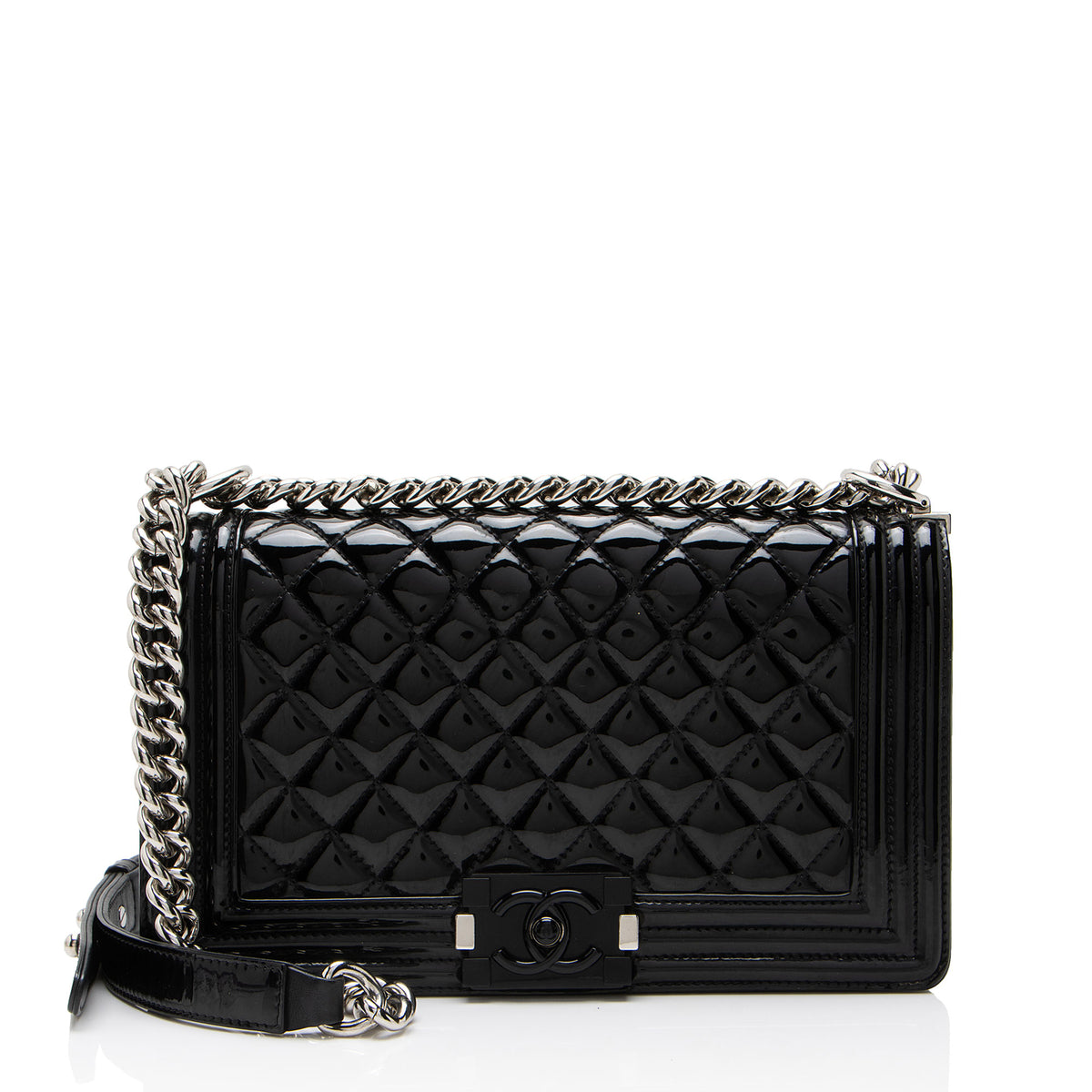 Chanel Patent Leather Plexiglass Old Medium Boy Bag