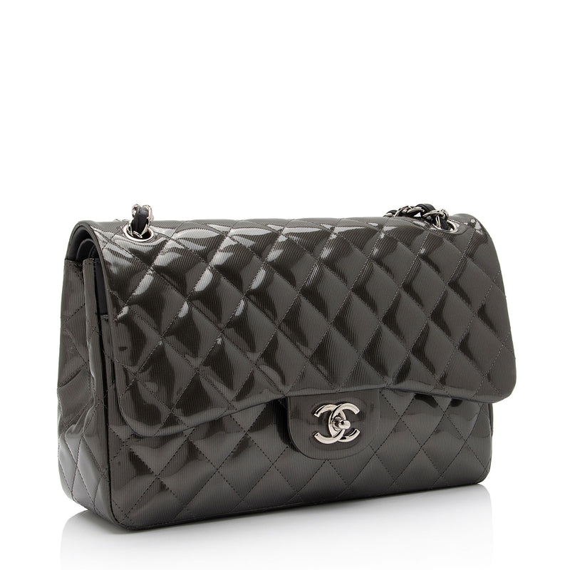 Chanel Patent Leather Stripe Classic Jumbo Double Flap Bag (SHF-xHciHb –  LuxeDH