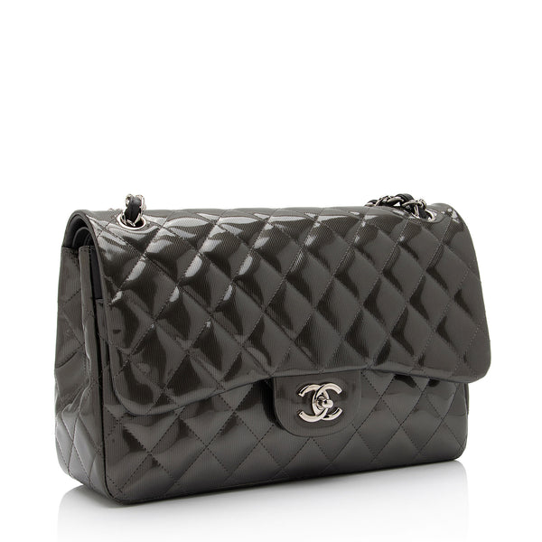 Chanel Patent Leather Stripe Classic Jumbo Double Flap Bag (SHF