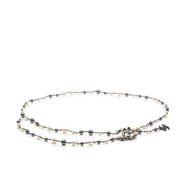 Chanel Style Mixed Metal Pearl & Crystal CC Chain Belt Authentic CHANEL Pearl and Crystal Belt/Necklace | eBay main image 4