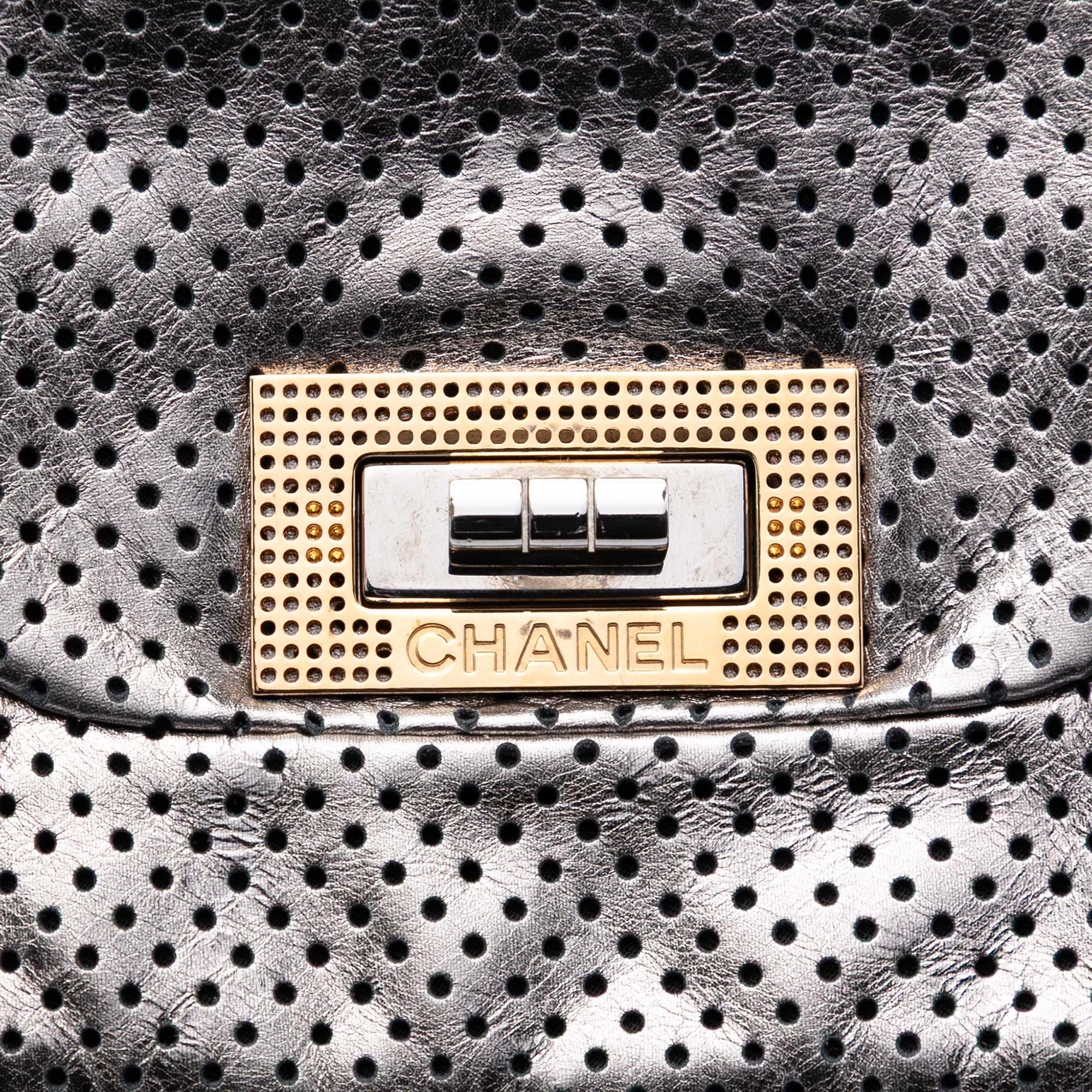 Chanel Perforated Crackled Metallic Calfskin Drill Tote