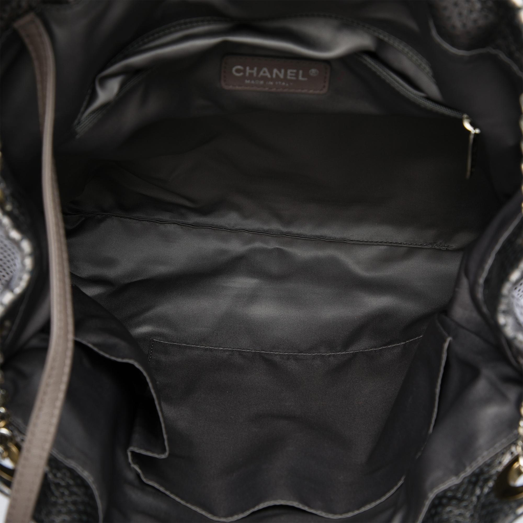 Chanel Perforated Crackled Metallic Calfskin Drill Tote