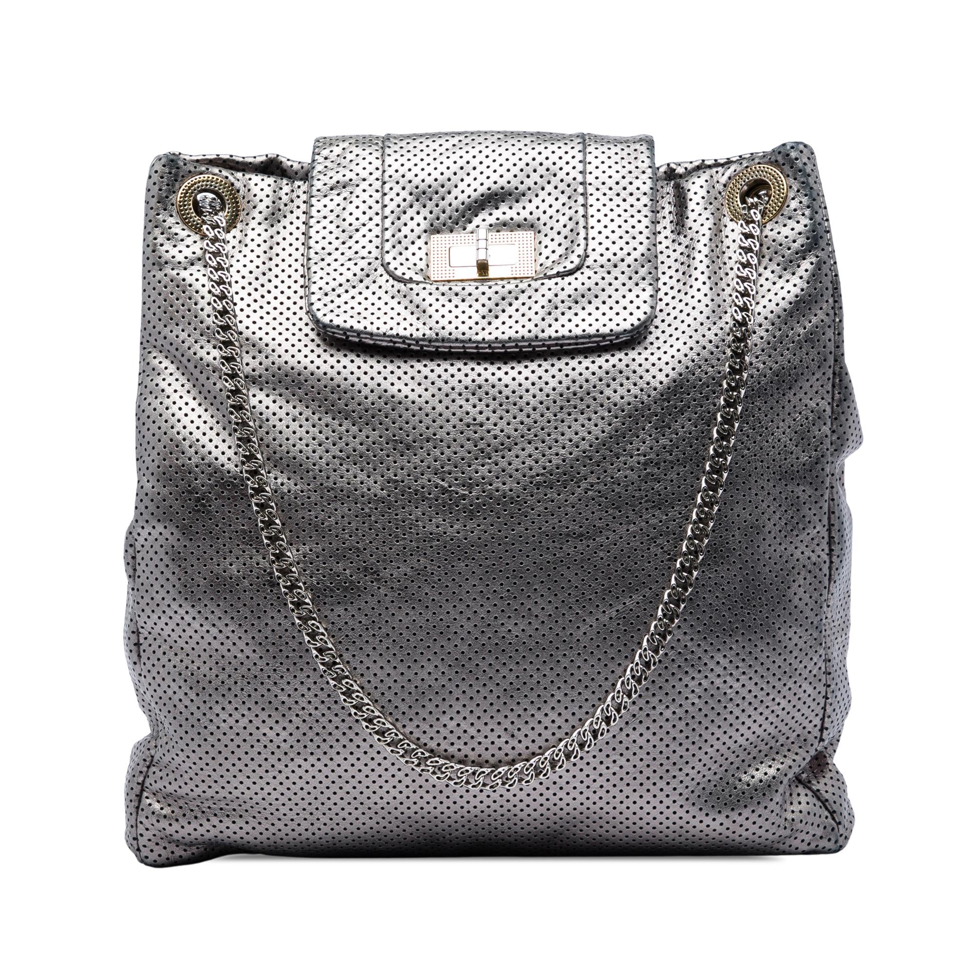 Chanel Perforated Crackled Metallic Calfskin Drill Tote