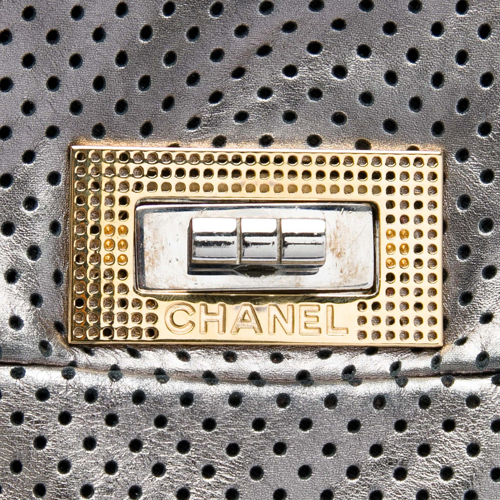 Chanel Perforated Crackled Metallic Calfskin Drill Tote