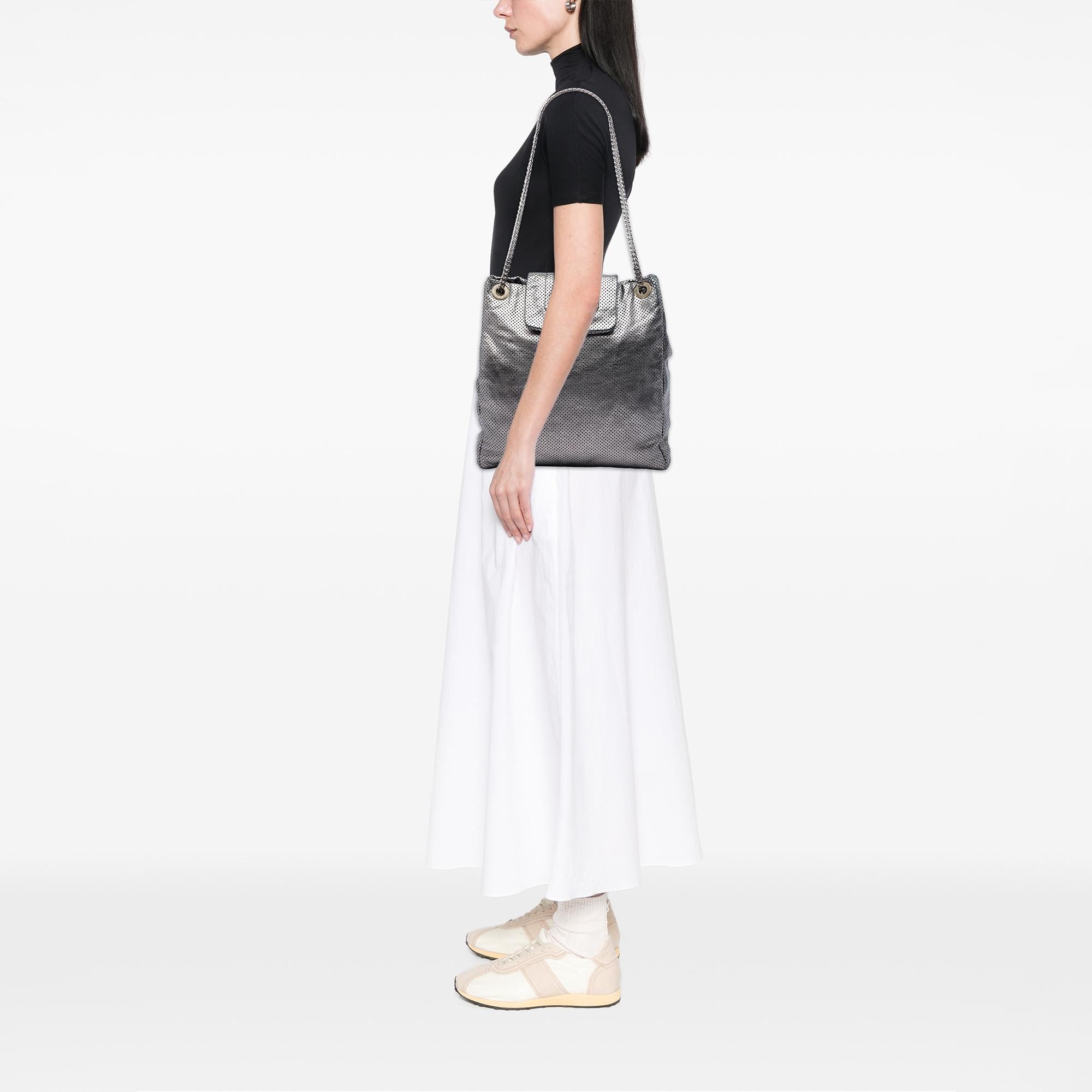 Chanel Perforated Crackled Metallic Calfskin Drill Tote