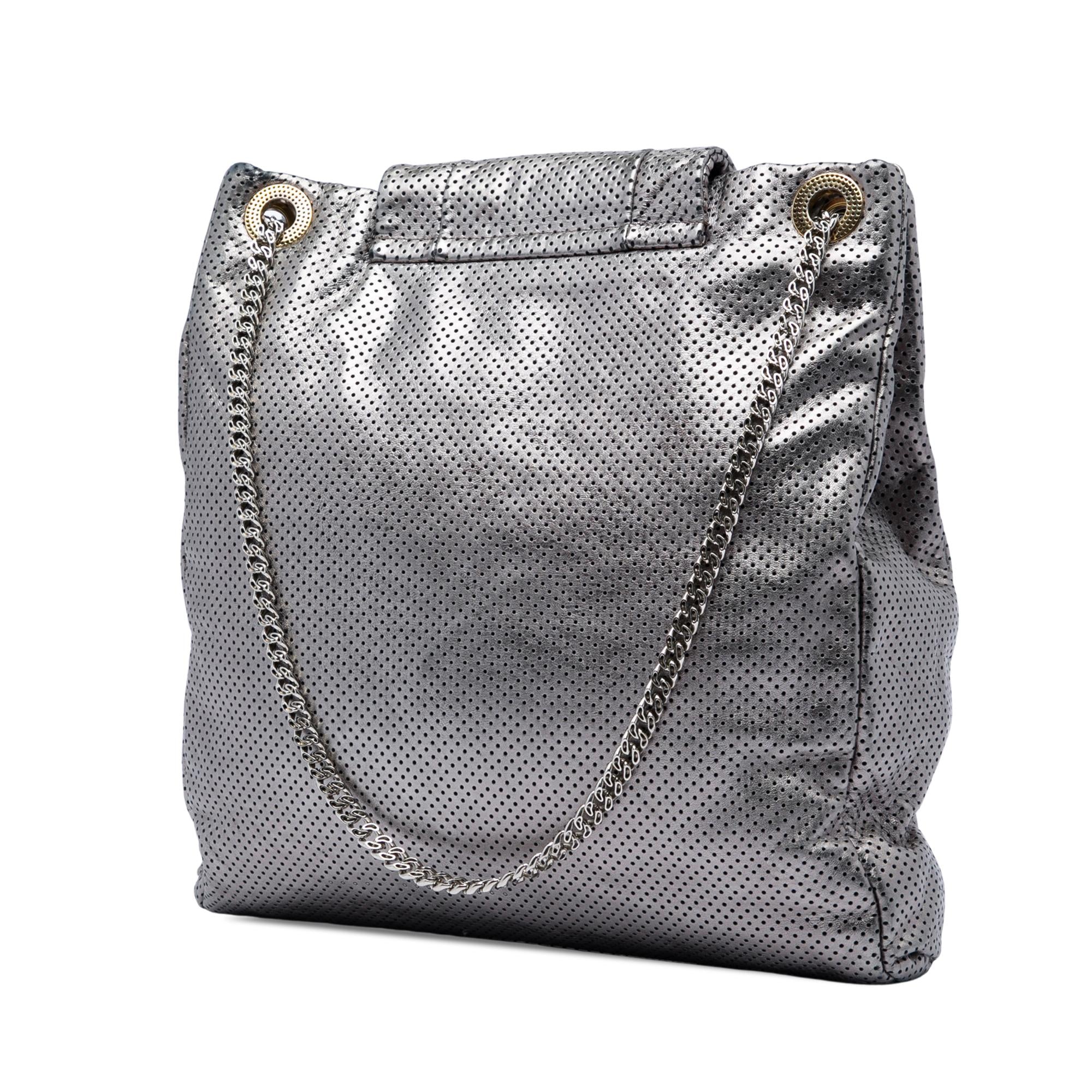 Chanel Perforated Crackled Metallic Calfskin Drill Tote
