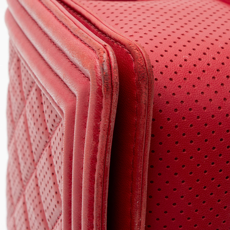 Red Chanel Medium Perforated Lambskin Boy Flap Shoulder Bag