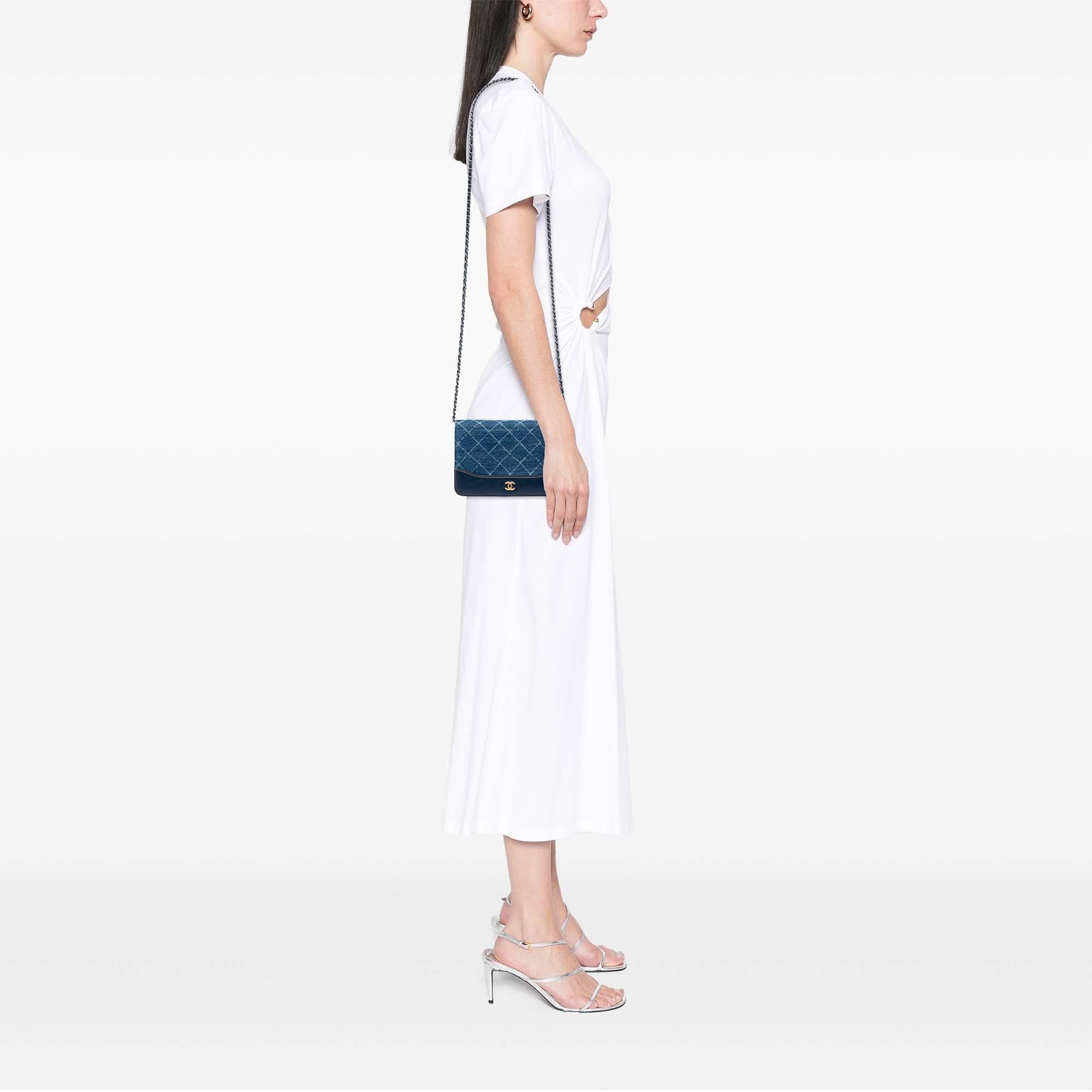 Chanel Printed Denim and Calfskin Gabrielle Wallet On Chain