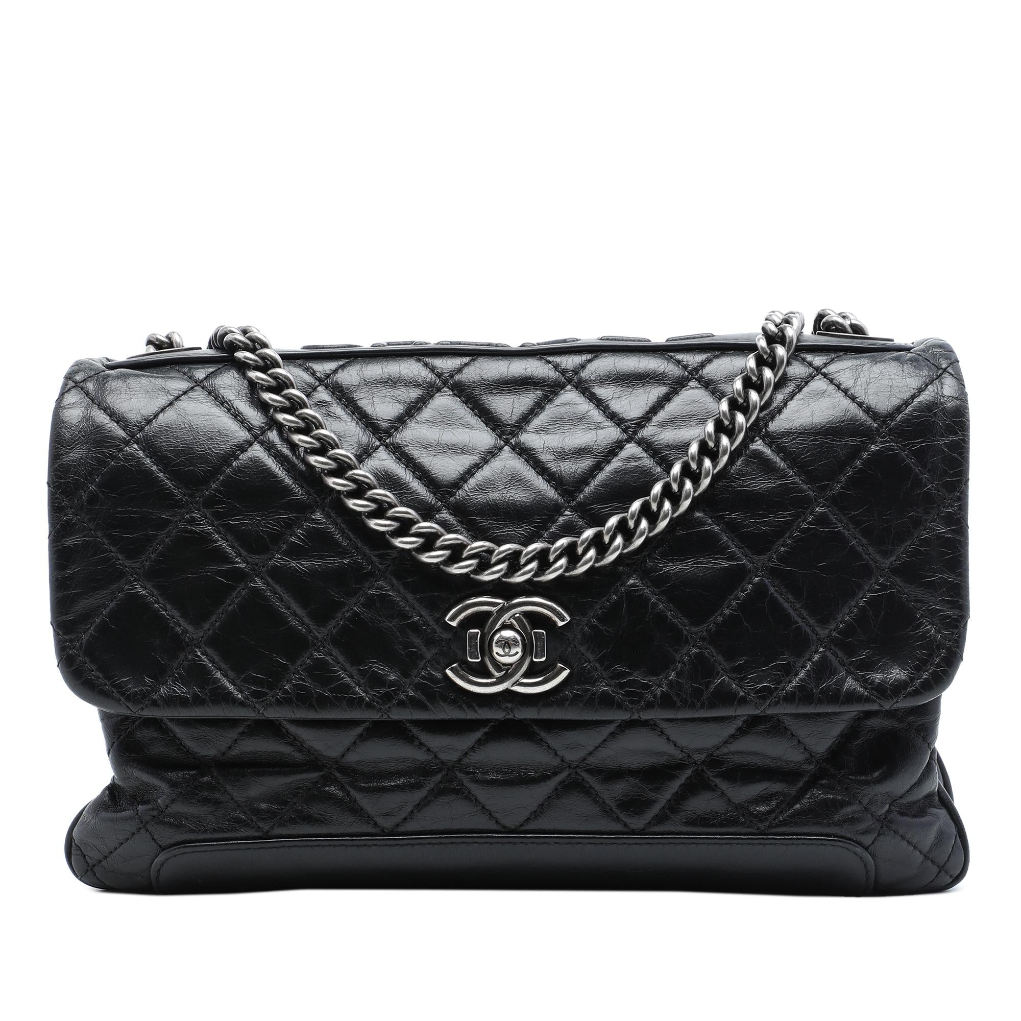 Chanel Quilted Aged Calfskin Logo Accordion Flap